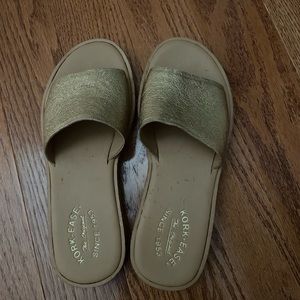 Gold Kork-ease sandals. Adorable for any occasion. #sandal #summer #gold